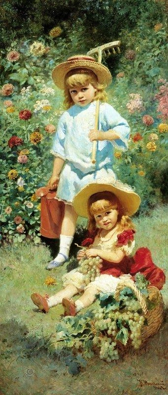 【メーカー包装済】 芸術家の子供たちの肖像 by エレナ・コンスタンチノフナ 絵画