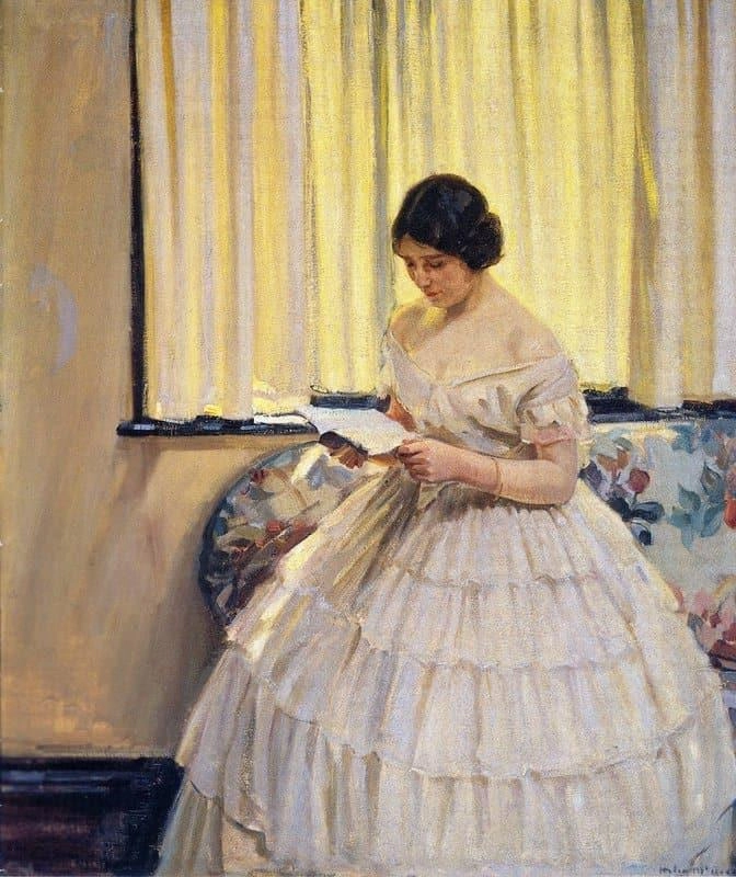 De Victoriaanse jurk ca. 1914 door Mcnicoll Helen Galloway olieverfreproductie te koop