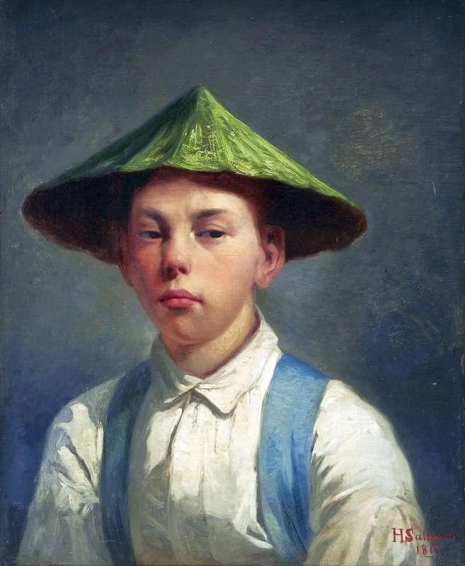 Boy With Chinese Hat by Hugo Salmson oil painting reproduction for sale