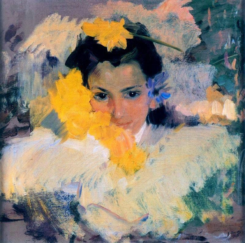 花を持つ少女 - ニーナ・コン・フローレス 1930 by ホアキン・ソローリャ・イ・バスティーダ 油絵複製販売