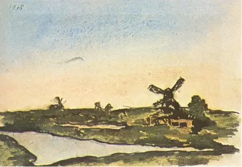 Dutch landscape with windmills