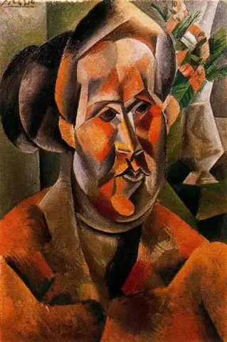 Bust of woman with flowers