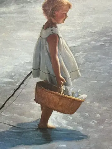 Pintura de niña en una playa