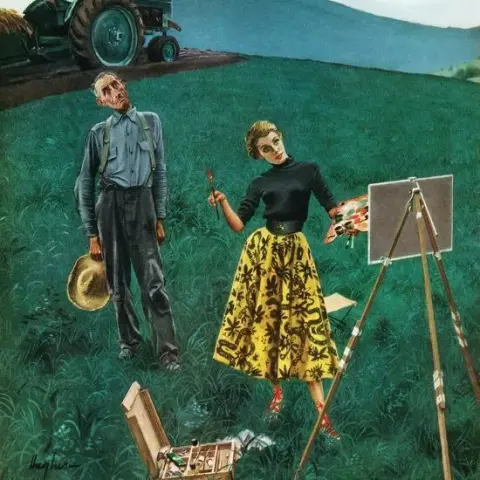 Farmer and Female Artist in Field