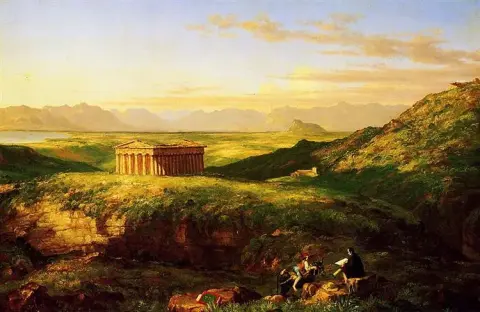 Il Tempio di Segesta con l'artista che disegna