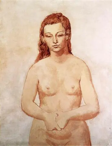 Nude with her hands pressed to each other