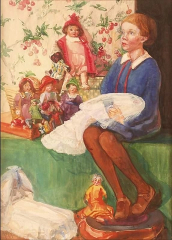 A Young Girl With Her Dolls S.d.