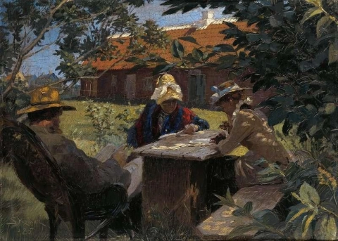 Michael Ancher Helene Christensen y Anna Ancher en el antiguo jardín del hermano Ndum 1885