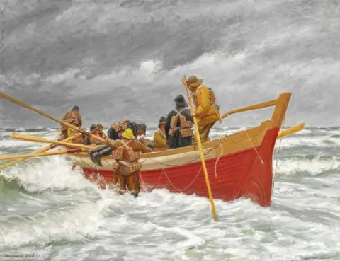 El bote salvavidas rojo se marcha
