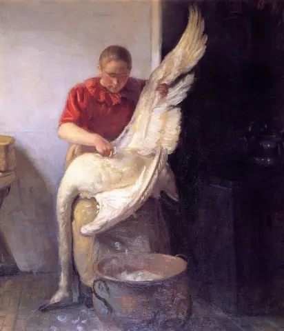 Niña arrancando un cisne