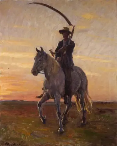 Joven cosechador cabalgando a casa