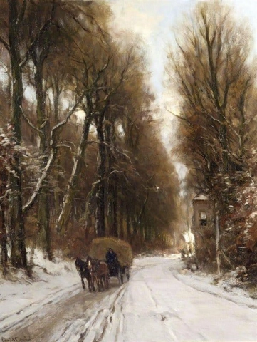 Pferd und Wagen auf einer Strecke im Winter