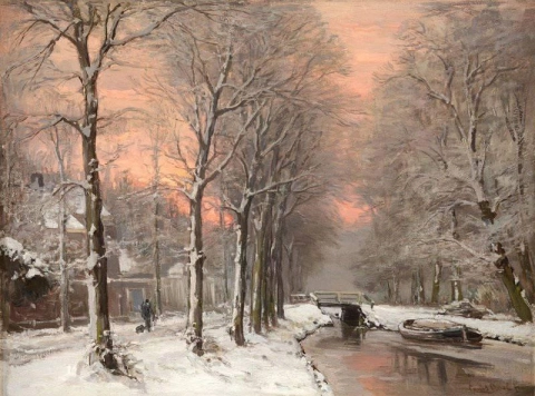 Winters Landschap Bij Ondergaande Zone