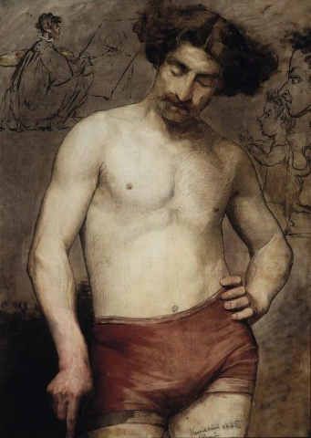 Man delvis naken 1885