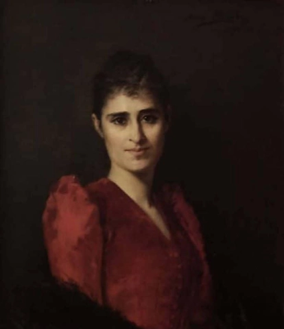 Retrato de uma mulher de vestido vermelho 1884