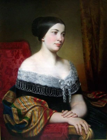 Portret van een dame, de Romeinse Campagna op de achtergrond, 1846