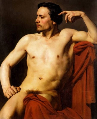 Study Painted Half Figure 1850