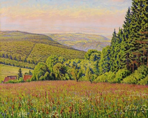 Paysage De Rhenanie Aux Champs Fleuris 1929