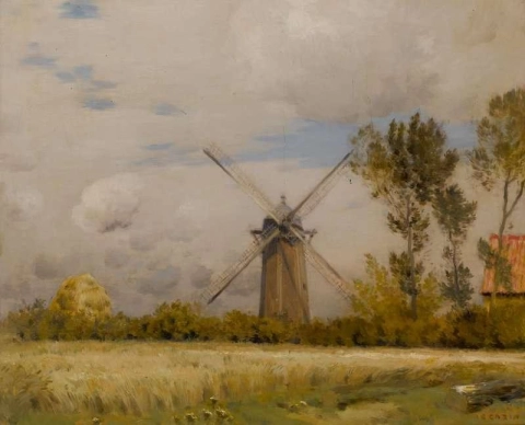 Een Windmolen In Een Vroeg Herfstlandschap