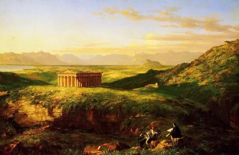 The temple of Segesta with the artist making a sketch