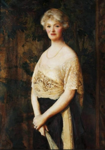 Portrett trekvartlengde av fru E.h. Evans-combe Wearing Evening Dress 1920