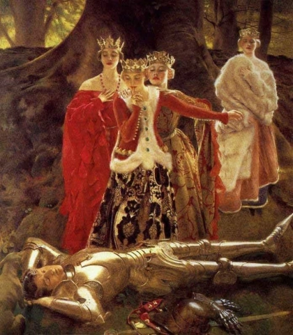 Las cuatro reinas encuentran a Lancelot durmiendo hacia 1910