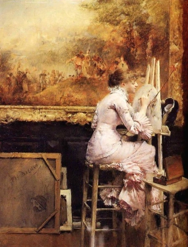 Jovem aquarelista no Louvre, por volta de 1889