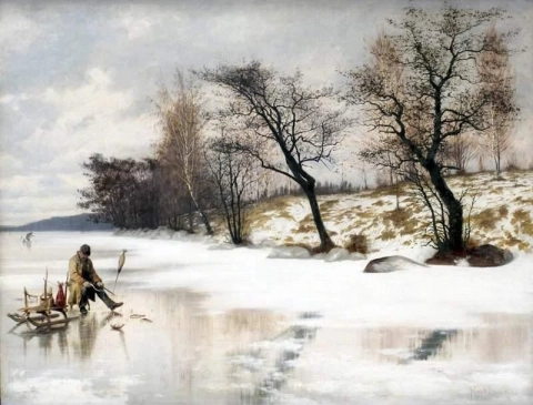 Winter Scenes With Ice Fishermen