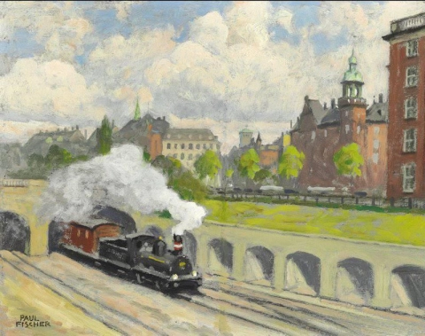 コペンハーゲンのジャーマーズプラッズとH.C.アンデルセン大通りの機関車