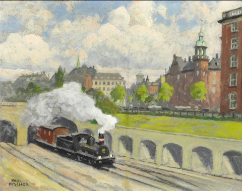 Locomotive At Jarmers Plads And H. C. Andersens Boulevard In Copenhagen