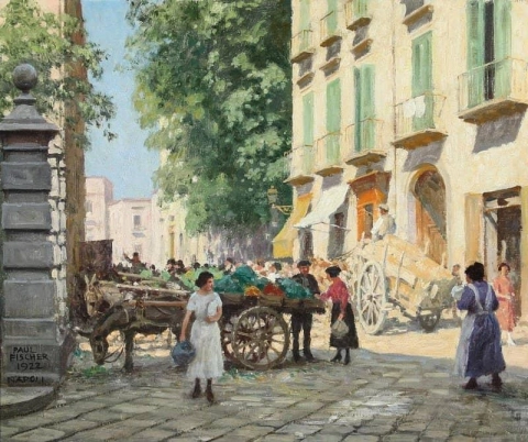 Compradores en un mercado en Nápoles 1922 1