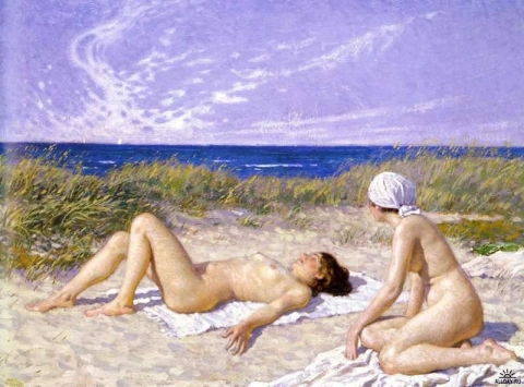 Zonnebaden in de duinen 1916