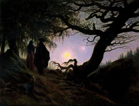 Man And Woman Contemplating The Moon