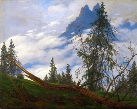 Berggipfel mit treibenden Wolken