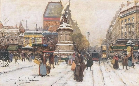 The Place De Clichy In Snow Pari