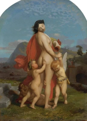 En ung nymfe ertet av Putti 1851