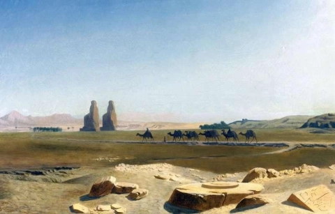 Caravana passando pelos Colossos de Memnon Tebas, 1856