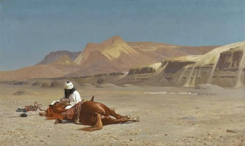 Cavaliere e il suo destriero nel deserto 1872