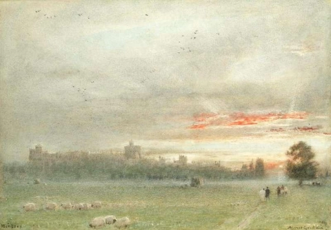Windsorin linna auringonlaskun aikaan 1913