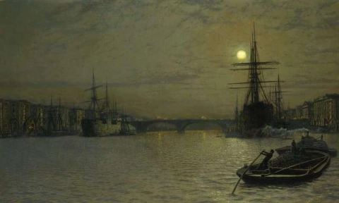 La piscina e il London Bridge di notte 1884