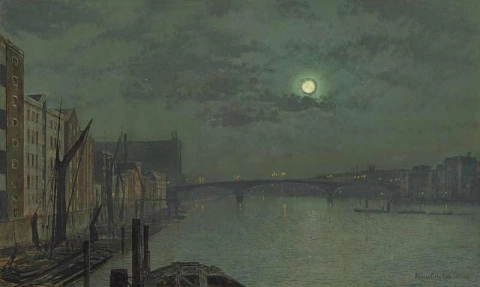 月光下的黑衣修士桥景观 1882