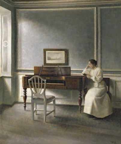 Kvinna som läser av ett piano 1907