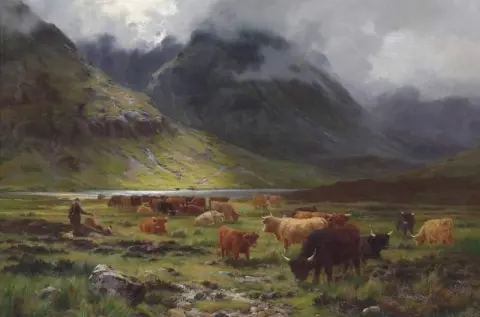 Hochlandrinder in einer Schlucht 1891
