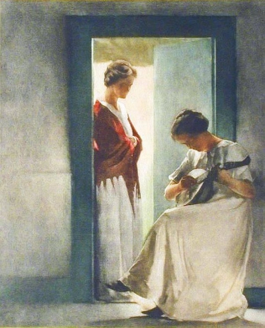 Två flickor i en dörr 1898