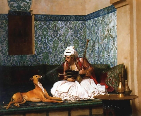 Arnaut blowing smoke in his dog's nose