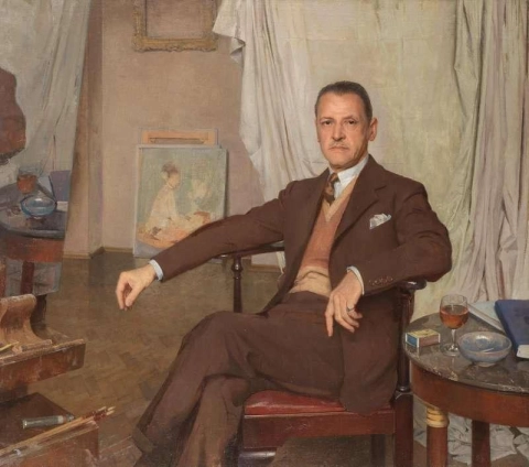 Una copa de jerez en el retrato de estudio de W. Somerset Maugham 1932-37