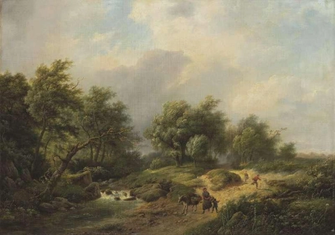 Een gezin op een baan met een ezel, 1855