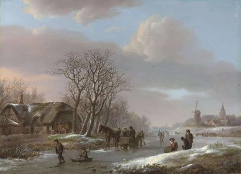 A Frozen Waterway In Winter 1824