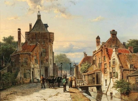 A View Of A Netherlandish Town With Figures Chattering