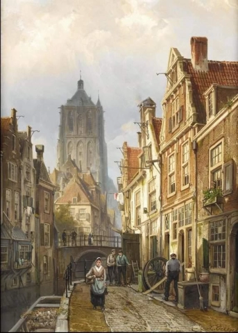 Dutch Street Scene By A Canal